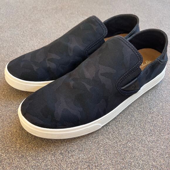 OluKai Pehuea Pa'I Camo Sneaker Women 11 Black On Black Convertible Lava Rock - Picture 4 of 10